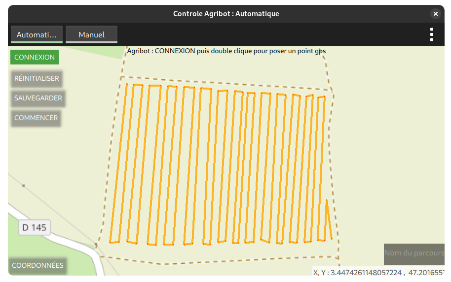 Agribot Screenshot 3 : Automatic control, with GPS points